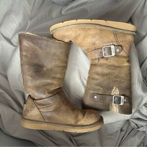 UGG Australia Tan Leather Boots with Shearling Lining